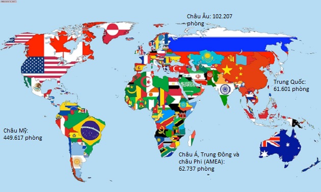 Số phòng khách sạn tính theo châu lục